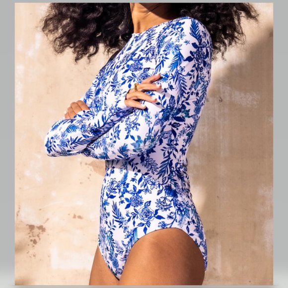 Mott 50 Mila Long Sleeve One Piece Swimsuit in Blueberry Fields - Picture 3 of 5